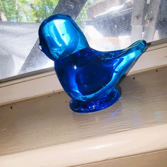 VTG Crystal Hand Blown Bluebird of Happiness Sea Blue Glass Figurine Signed 3"H - Picture 9 of 16